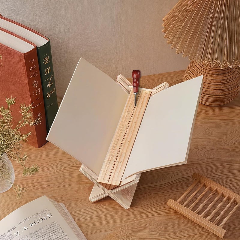GeryVtee Wood Book Binding Cradle with 2 Awls Wood Bookbinding Punching Cradle with Piercing Guide Portable Book Binding Tools Book Binding Kits Bookbinding Supplies for Book DIY Crafts (Style A) - Image 5